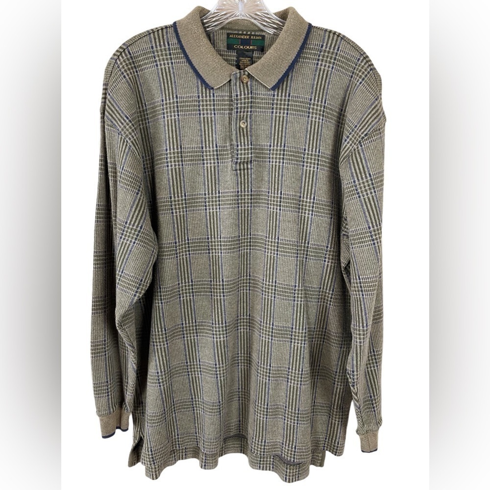 Vintage Alexander Julian COLOURS Multicolored Collared Olive Knit Sweater L